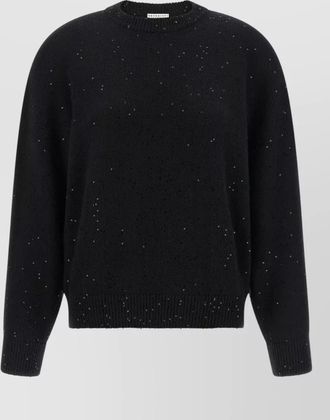 Brunello Cucinelli cashmere silk sequin appliqu&eacute; crew neck long-sleeve sweater