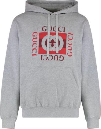 Gucci Logo Print Hoodie - Heren - Hoodies - Grijs - S - Katoen - Hoodies & sweatvesten