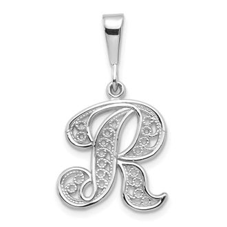 Diamond2Deal 10K White Gold Filigree Initial R Pendant