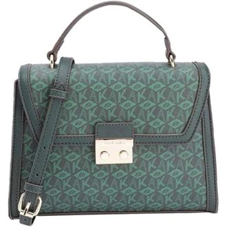 Anne Klein Satchel Bag Womens Evergreen Logo Print Top Handle Handbag FROG399