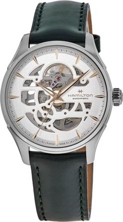Hamilton Jazzmaster Skeleton Auto Dial Green Leather Strap Mens Watch H42535810