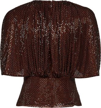 Self Portrait Womens Tulle Top With Cape Sleeves And Rhinestones, Brown Polyester Tops