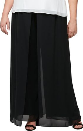 Alex Evenings Wide Leg Pants with Mesh Skirt Overlay in Black at Nordstrom, Size 3X