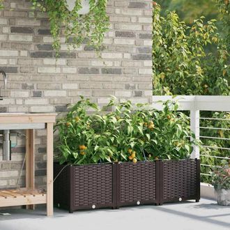 Berkfield Home Garden Planters with Water Irrigation System 3 pcs Brown