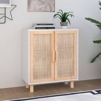 Berkfield Home Sideboard White 60x30x70 cm Solid Wood Pine & Natural Rattan | Size: 60 x 30 x 70 cm