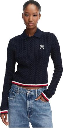Tommy Jeans Truien & Vesten, Dames, Blauw, S, Katoen, Pullover met kabelpatroon en polokraag