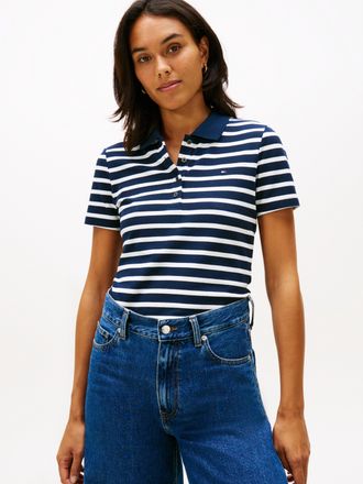 Tommy Hilfiger 1985 Slim Fit Pique Premium mit Logostickerei, mit Seitenschlitzen