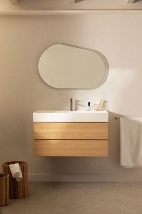 Sklum Conjunto De Mueble De Ba&ntilde;o En Madera Y Chapa De Fresno Con Lavabo Integrado Ona Sklum