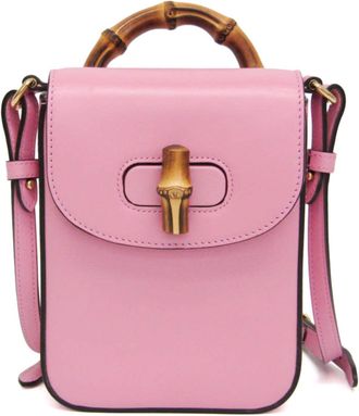 Gucci Bamboo Top Handle Backpack Leather Pink Leather Backpack Bag (Pre-Owned)