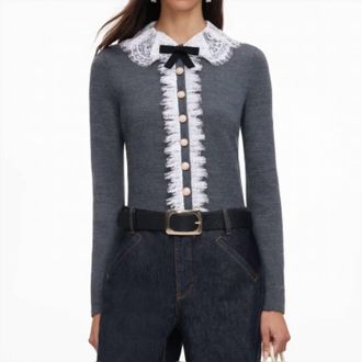 Self Portrait Lace Collar Knit Cardigan In Grey
