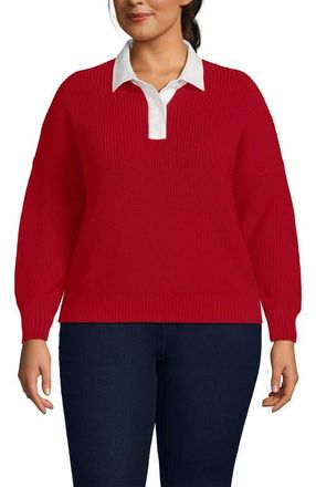 Lands End Drifter Rugby with Woven Collar Sweater in Compass Red at Nordstrom, Size 2X