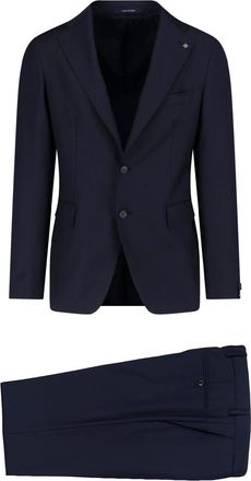 Tagliatore Navy Single-Breasted Peaked Lapel Wool Suit