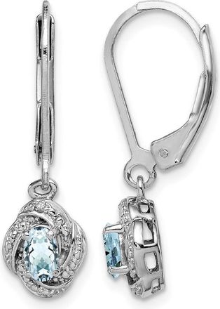 Diamond2Deal Sterling Silver Rhodium-plated Diam. & Aquamarine Earrings
