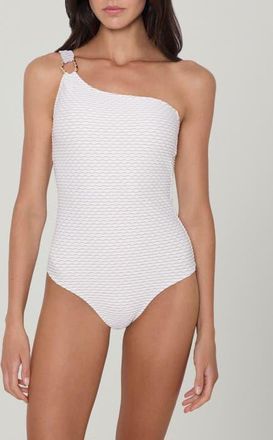 Shoshanna Wave Texture Ring One Shoulder One Piece in Ivory/gold at Nordstrom, Size 10