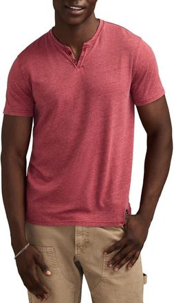 Lucky Brand Venice Button Neck Cotton Blend T-Shirt in Red Dahlia at Nordstrom, Size Small