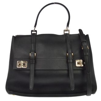 Prada Dual Flap Double Turn Lock Satchel City Calfskin Black Leather Handbag (Pre-Owned)