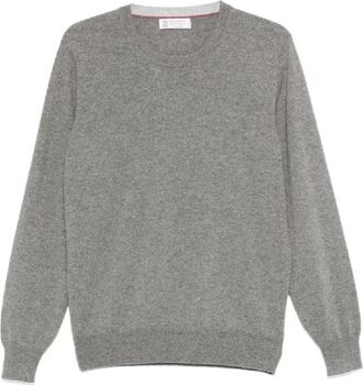 Brunello Cucinelli Luxe gebreide kleding voor mannen - Heren - Ronde hals truien - Grijs - XL - Truien & Vesten