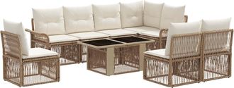 vidaXL Conjunto De Sof&aacute;s De Jard&iacute;n 9 Uds. Beige Y Blanco Crema Vidaxl