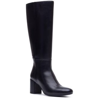 Hush Puppies Oprah Lange Leren Dames Zwarte Hoge Hak Knie Hoge Laarzen