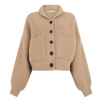 Tory Burch C&aacute;rdigan corto de lana acanalada - Knitwear - Mujer - Beige - S