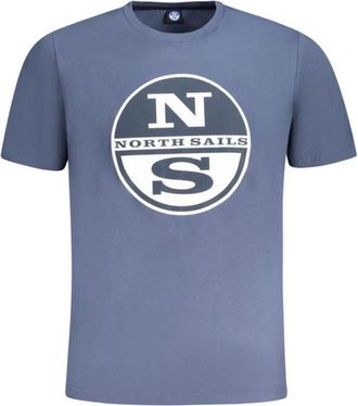 North Sails Tops, Heren, Blauw, 2Xl, Katoen, Blauw Katoenen Heren T-Shirt met Iconische Print