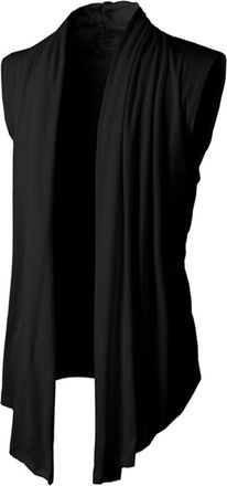 Generic Mens Solid Long Cardigan Sleeveless Ruffle Shawl Collar Lightweight Open Front Drape Gilet Casual Trendy Cardigans/UK Size/Shipping 7 Days Black