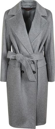 Max Mara Grijze Wollen Kasjmier Jas Double-Breasted - Dames - Jas met riem - Grijs - M - Wol - Jassen