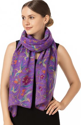 World of Shawls Winter Christmas Robin Bird Print Girls Lady Women Colorful Long Cute Scarf Wraps Shawl Soft Scarves Maxi (Multi Colour Birds Purple)