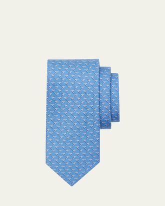 Ferragamo Mens Hummingbird-Print Silk Tie