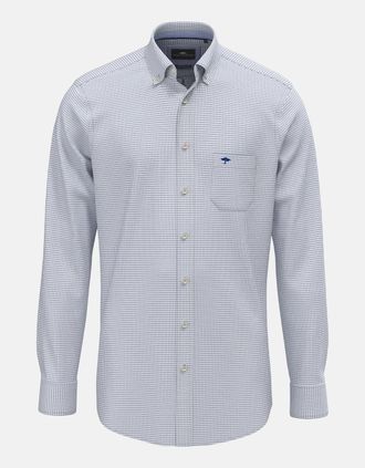 Fynch-Hatton Mens Minimal Check Button Down Shirt New Breeze - Blue - Size: 46/Regular