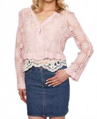 En Cr&egrave;me Flower Pattern Crochet Cardigan In Lilac