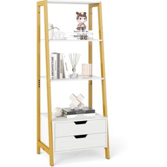 Costway Ladder Bookshelf Tall Freestanding Display Rack with Storage-White
