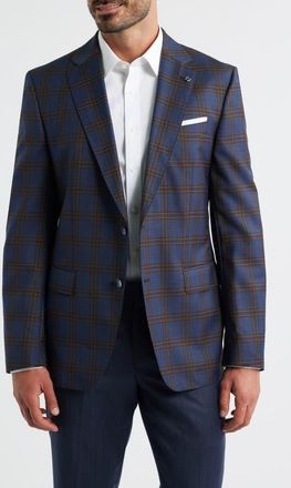 BOSS Hutson Slim Fit Navy Plaid Wool Sport Coat in Dark Blue at Nordstrom, Size 46 Regular