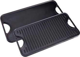 Victoria Victoria 34184 Plancha Cocina Hierro Fundido Esmaltado Inducci&oacute;n, Parrilla Reversible 50x35cm, Fuego Barbacoa Negro