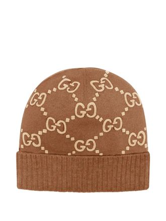 Gucci GG-jacquard cashmere beanie - unisex - Cashmere - S - Brown