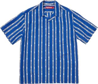 SUPREME SS26 Old English Stripe Silk S/S Shirt Blue SUP-SS26-299-BLU