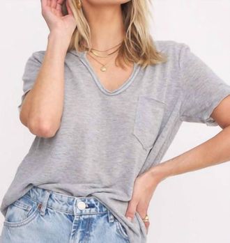 Bloomingdale's Sophia Pocket V Neck Tee In Grey