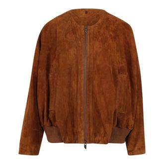 Salvatore Santoro Bomber Jackets, female, Brown, Size: XL Suede Leather Zip-Up Bomber Jacket