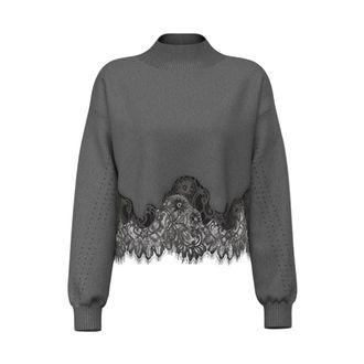 Guess Jersey de cuello alto con inserciones de encaje - Knitwear - Mujer - Gris - XS
