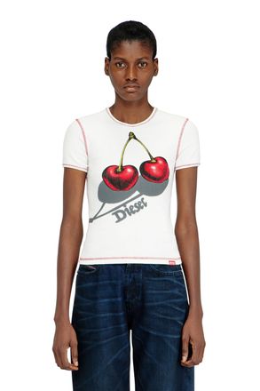 Diesel Slim cotton T-shirt with cherry print - T-Shirts - Woman - White