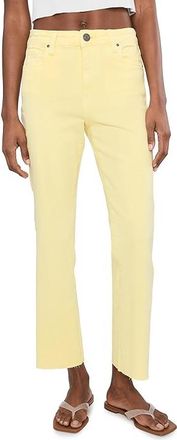 Kut from the Kloth Kelsey High-Rise Ankle Flare With Raw Hem Womens Jeans Pastel Yellow : 18 27.5, Modal/Polyester/Spandex