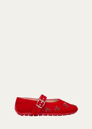 Simone Rocha Embellished Velvet Mary Jane Ballerina Flats