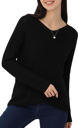 Re Tech UK Warm Ladies V Neck Knitted Jumpers for Women - Soft Feeling - Loose Fitting - Long Line Top - Perfect for Winter, (Black, S/M)