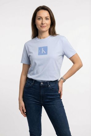 Calvin Klein Jeans T-Shirt CALVIN KLEIN JEANS CLASSIC FIT MONOGRAM TEE, Damen, Gr. XXL (46), breezy blau, Web, Obermaterial: 100% Baumwolle, unifarben, regular fit norma
