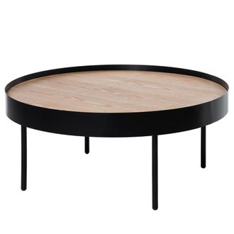 Koketto Home Mesa centro met&aacute;lica negra redonda con tapa de chapa madera