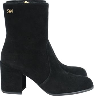 Stuart Weitzman Quinn Block Heel Ankle Boots in Black Suede