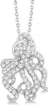 Allurez Pave Diamond Octopus Pendant Necklace 14K White Gold (0.61ct)