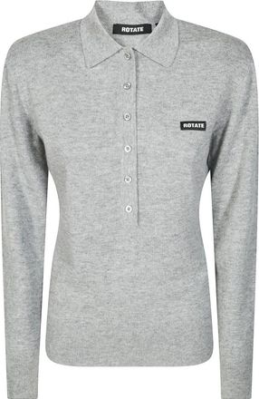 Rotate Wool Longsleeve Polo - Dames - Polos - Grijs - M - Wol - Tops