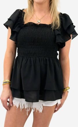 Bibi Layered Ruffle Sleeve Smocked Top In Black