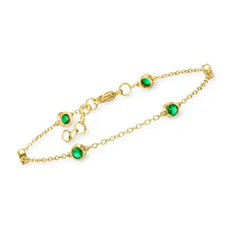 RS Pure by Ross-Simons Bezel-Set Lab-Grown Emerald Station Bracelet in 18kt Gold Over Sterling